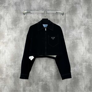 Authentic Prada Black Denim Cropped Jacket
